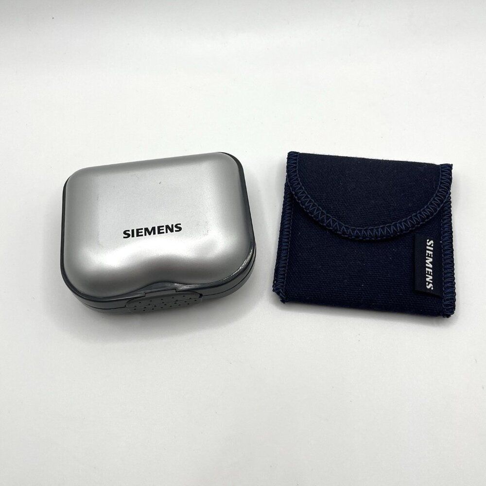 Siemens Hearing Aid Storage Case Lot Of 2 CASES ONLY Silver Hardshell, Blue Soft